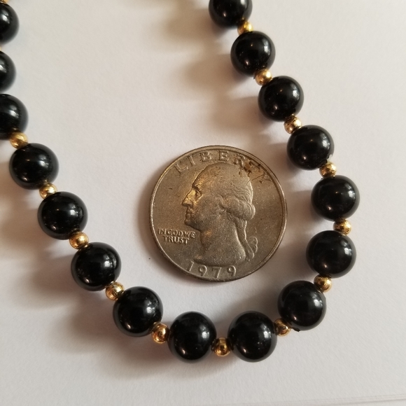 Vintage necklace black beads necklace gold tone retro - Picture 6 of 12